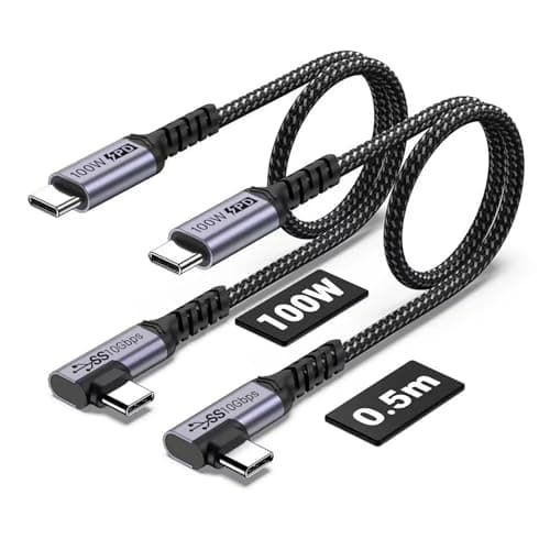 10Gbps coudé câble USB C[50cm 2paquets],court 100W charge rapide | angle droit 5a usb c à c 10gbps haute vitesse de données marquage électronique Chip Line, 4K@60Hz Affichage vidéo