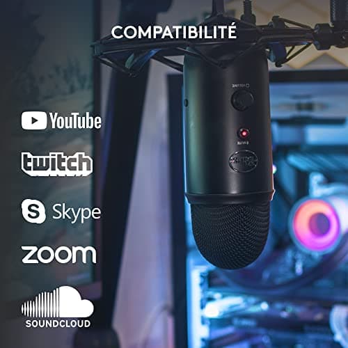 Logitech for Creators Blue Yeti Microphone USB pour Enregistrer, Streaming, Gaming, Podcast sur PC & Mac, Micro condensateur pour ordinateur portable et PC avec Effets Blue VO!CE, Plug and Play - Noir