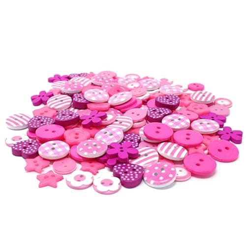 Lot de 150 boutons en bois, acrylique et résine Rose vif – Parfait pour de superbes décorations de création de cartes – Fournitures de bricolage