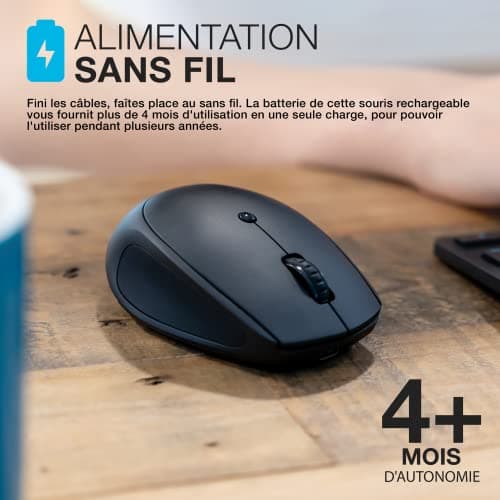 JLAB GO Charge Souris sans Fil Bluetooth, Souris Silencieuse Rechargeable et Ergonomique, Connexion Bluetooth ou Récepteur USB Multi Appareils, Souris pour PC Portable/Ordinateur/Téléphone/Tablette