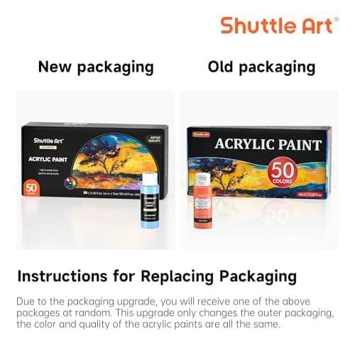 Shuttle Art 62PCS Kit Peinture Acrylique, 50 Couleurs (60ml) Peinture Acrylique avec 12 Pinceaux, Peintures pour Artiste Non Toxique, Acrylique Peinture pour Toile,Tissu pour Artiste, Débutant, Enfant