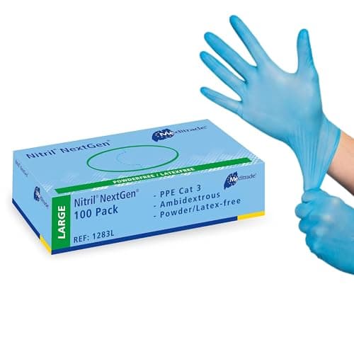Meditrade 1283L Nitril NextGen Lot de 100 gants d'examen et de protection extensibles en nitrile non stérile Bleu Taille L