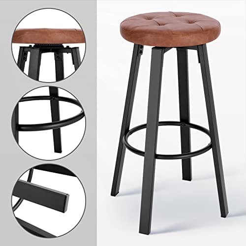 WOLTU Lot de 2 Tabouret de Bar avec Siège pivotant Ø 35,5cm, Tabouret à 4 Pieds en Métal, Tabouret Haut avec Repose-Pieds pour Salle à Manger, Cuisine, Cafétériat, Charge 120kg, Marron, BH330br-2
