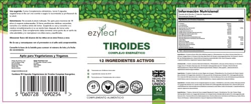 Ezyleaf Complexe Thyroïdien | Supplement Soutien Thyroïdien L Tyrosine Ashwagandha Phenylalanine Iode Zinc Varech Mousse de mer Iodure de Potassium Guggul Selenium | 90 Capsules | Certifié ISO au UK