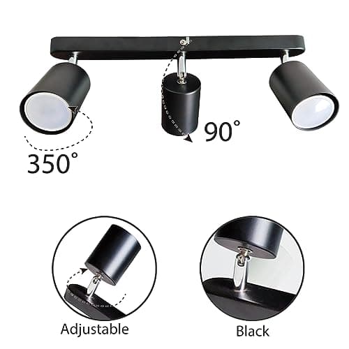 Sweier Plafonnier 3 Spot Orientables, angle réglable Plafond Spot Blanc Froid 6000K 430LM 5W, Plafond Lampe Noir Orientable Peut être Monté au Plafond ou au mur