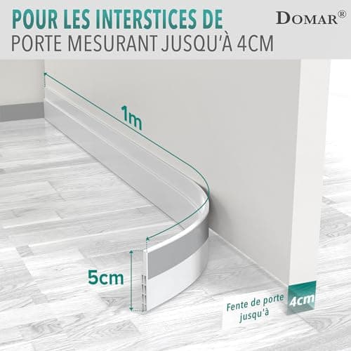 Domar- Bas de porte isolant 100cm Blanc - isolation porte Adhésif extra fort - Boudin de porte isolant froid maximale - Bas de porte anti bruit