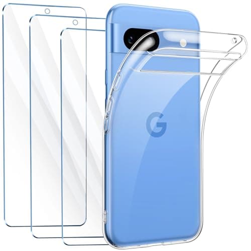 FLLAO Coque Compatible avec Google Pixel 8a Transparente avec 3 Verre trempé Protection écran, Souple Silicone Mince Étui Protection Bumper Housse TPU Téléphone Pixel 8a Cover