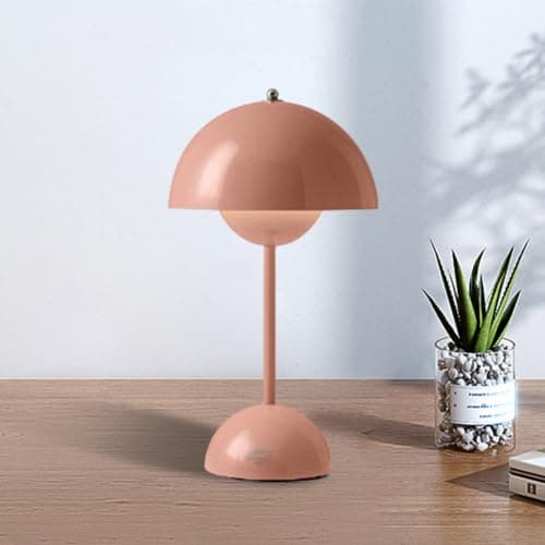 RuiDay Lampe Champignon, Lampe de Chevet LED à Chargement sans fil, Lampe de Bureau Réglable à 3 Modes de Luminosité, Lampe de Bureau Décorative Rétro pour Chambre, Bureau et Restaurant(Rose)