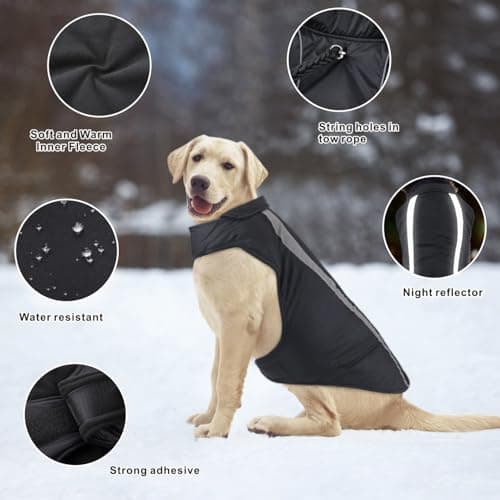 Idepet Chien Manteau Hiver imperméable Chaud Gilet vêtements réfléchissante Sangle Patchwork rembourré Veste à Capuche pour Petit Moyen Gros Chiens