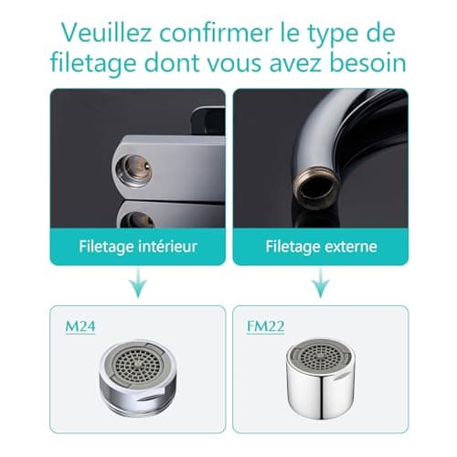 2 Pièces Mousseur Robinet M24 en Laiton, Angle de Sortie D'eau Réglable Aérateur, Filtre de Nettoyage Amovible, Economiseur D'eau pour Robinet, 2Modes D'eau Pétillante, pour Salle de Bain et Cuisine