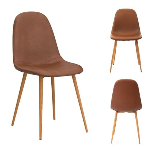 CangLong Lot rétro rembourrées pour la Cuisine et la Salle à Manger, chaises scandinaves en Similicuir avec Pieds en métal, Marron, PU, Mousse, Ensemble de 2