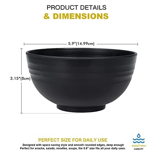 Greentainer Bol 24 OZ, bols à céréales lot de 4 saladiers 700 ml | Bol à fruits, bol à soupe pour enfants et adultes | Léger et incassable | Passe au lave-vaisselle et au micro-ondes | Noir