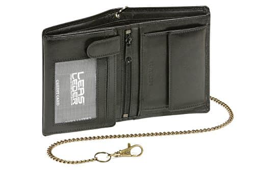 LEAS Biker portefeuille pour homme avec la chaîne BIKER, cuir véritable, noir