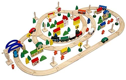 messefix Chemin de Fer en Bois de 130 pièces - Train de Jouets avec Rails de 5m