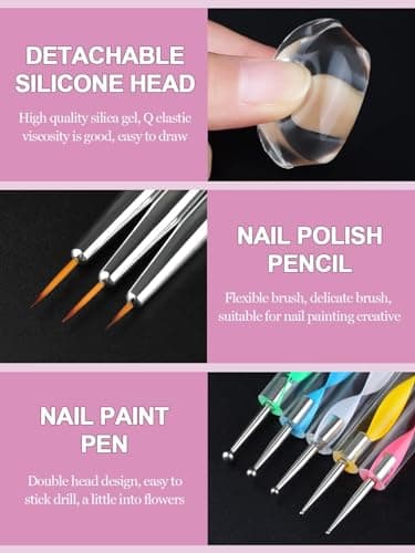 Kalolary Nail Art Stamper, Tampons à Ongle à Gelée et Grattoir, 3 Pièces Nail Art Design Pinceaux, 5 Pièces Nail Dotting Drawing Pens, Jelly Stamper French Smile DIY Outils de Manucure