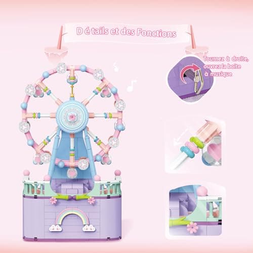JDMDKB Boîte à Musique Briques, Grande Roue Ensemble de Construction boîte à Musique, pour Enfants à partir de 6 Ans (710pcs)