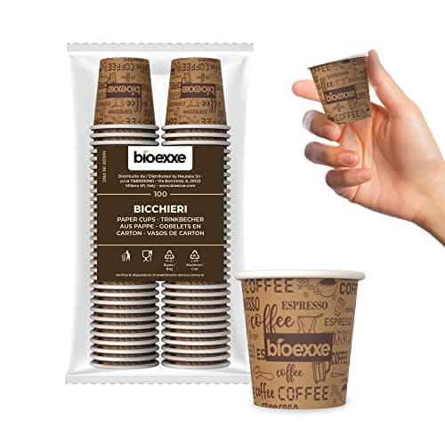 Gobletes Jetable carton expresso 100Pcs 75ml de bioexxe® - gobelet carton biodégradables- gobelets supportant les boissons jusqu'à 85°/90° - Petit format pour expresso italien (marron)