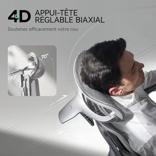 Hbada E3 Pro Chaise de Bureau Ergonomique, Fauteuil de Bureau avec Repose Pieds - avec Support Lombaire Dynamique à 3 Zones, Appui-tête Réglable en 4D, Accoudoirs Réglables en 6D, Gris