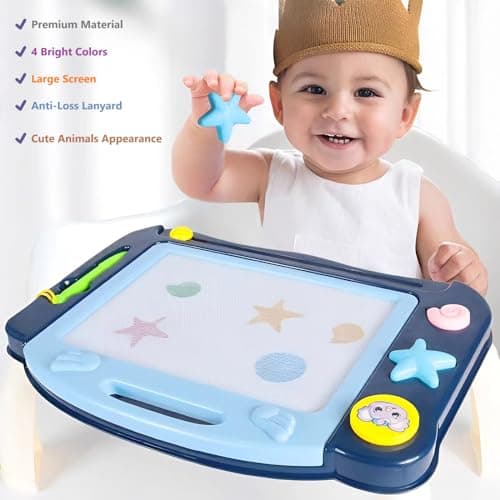 Mauepersu Ardoise Magique Grande avec Pieds, Tableau de Dessin Magnétique Effacable, Table Dessin Magique Enfant, Jouets Éducatifs Cadeau d'anniversaire pour Garçons Filles Bambin 2-5 Ans (Rouge)