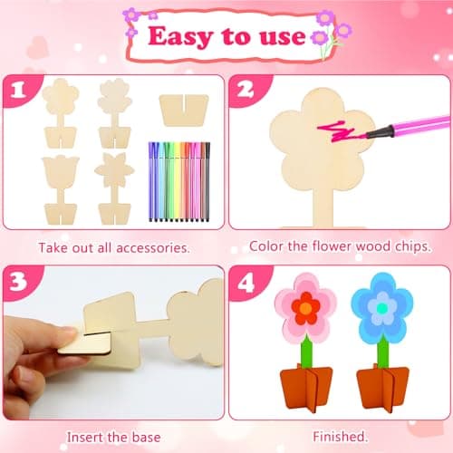 RUIJIE 3D Bricolage Fleurs en Bois, 20 Pcs Kits Fleurs Artisanat en Bois à Peindre, DIY Activité Manuelle Peinture, Fleurs Décoration Loisirs Créatifs pour Enfants Cadeau Anniversaire Jouet Party