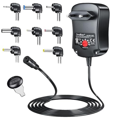 SoulBay Adaptateur Secteur Universel 3V 4.5V 5V 6V 7.5V 9V 1500mA 12V 1250mA 15W DC Alimentation pour routeur de Haut-Parleur de Clavier de caméra IP de sécurité CCTV de l'électronique Domestique