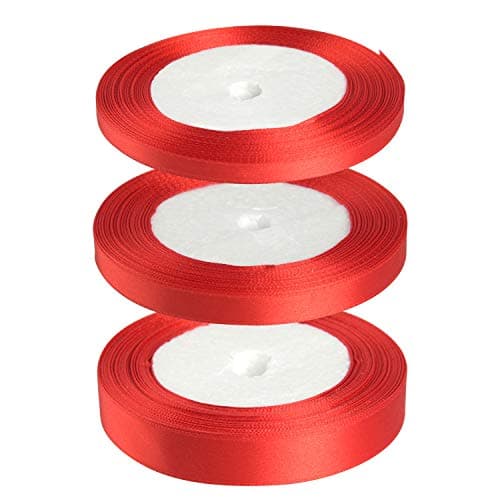 FEPITO Ruban de Satin Rouge Ruban d'emballage de Noël 6mm 10mm 15mm Rubans pour Artisanat Emballage Cadeau Décorations de Noël (23M/Roll x 3Rolls) (Rouge)