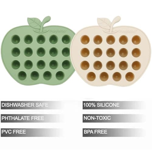 PandaEar Plateau Congélateur en Silicone pour Bébé, Lot de 2 Plateaux pour Bébé pour Fruits et Aliments, Conteneur de Stockage en Forme de Bac à Glaçons - Vert et Beige