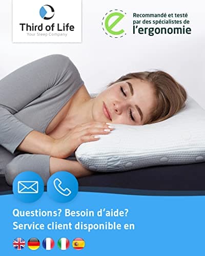 Coussin à Mémoire de Forme GIANFAR | Oreiller Cervical Orthopédique et Ergonomique | Mousse Viscoélastique | Idéal pour Dormir sur Le Côté | Taie avec Thermorégulation | 60x40x12/10cm