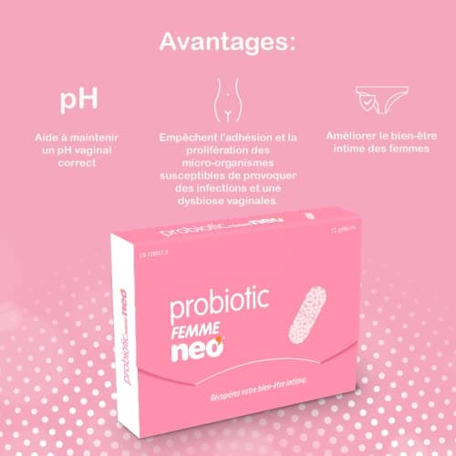 NEO Femme - Probiotique Flore Intime - Flore Vaginale - sans Allergènes ni Nanomatériaux - 1 Gélule par Jour - 15 Gélules, Pink, Estándar