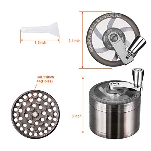 LIHAO 2”(5cm) Grinder Moulin à Herbes Épices en Zinc Alliage en 4 Pièces avec Manivelle - Nickel Noir