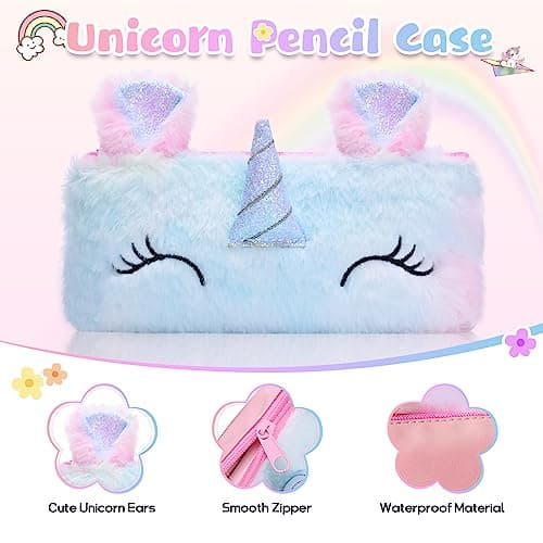 Damcyer Journal Intime Fille avec Cadenas,Ensemble de Cahier de Licorne en Peluche Comprenant une Licorne Carnet en Peluche,Trousse Licorne et Stylos de Couleur Cadeau Licorne Fille 5-12 Ans,Rose