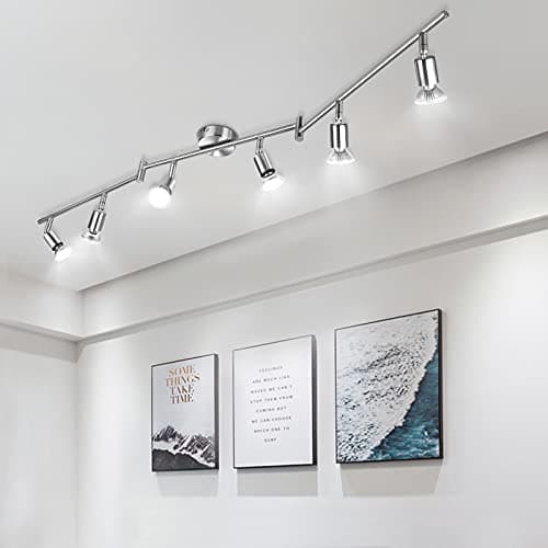 wowatt Spots de Plafond Orientable - Pivotants Plafonnier Industriel Plafonnier 6 Spots Luminaire Spot Nikel Mat Douille GU10 pour Cuisine Chambre Salon Couloir Salle à manger Sans Ampoules