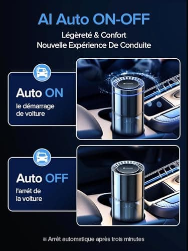 Desodorisant Voiture Ceeniu CF3, 135ml Parfum Naturel, Dure 4-8 Mois, Lumière Ambiante Silencieuse, Concentration Réglable, Auto On/Off, Batterie Intégrée, Car Air Freshener,Vanille velours
