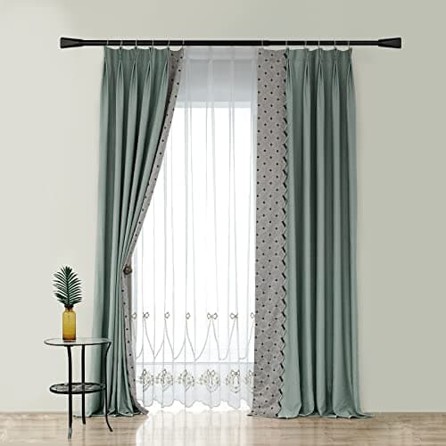 Eson Casa Tringle à rideaux double extensible de 70 à 120 cm de diamètre avec embouts décoratifs pour rideaux à œillets, tringle de fenêtre réglable pour salon, noir