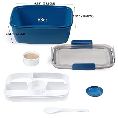 Greentainer To Go Récipient à salade avec bol à salade de 2L, grande boîte à déjeuner Bento avec couvercle, sans BPA, passe au micro-ondes et au lave-vaisselle