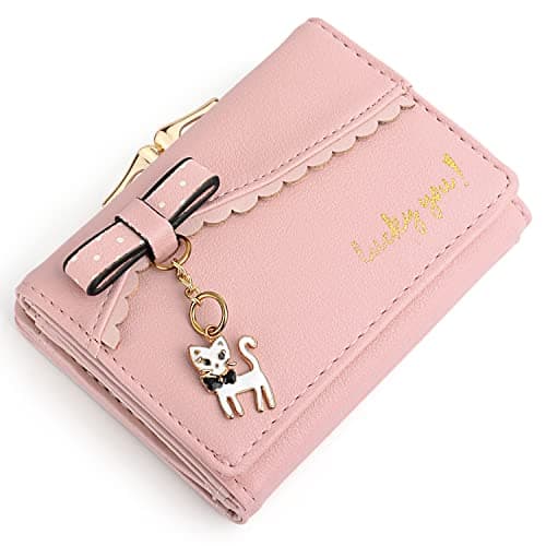 UTO Portefeuille Femme Petite Fille Chaton Pompon Nœud Aimable Chouette Synthétique Rose