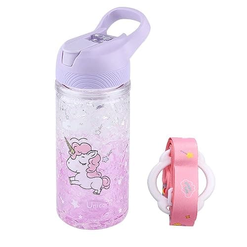 XinHuiGY Licorne L'eau Bouteilles pour Filles, tasse avec Paille et Sécurité Fermer à clé, Rose Extérieur Intérieur L'eau Bouteille, 400 ml / 13,5 oz pour l'école enfants fille Licorne amant
