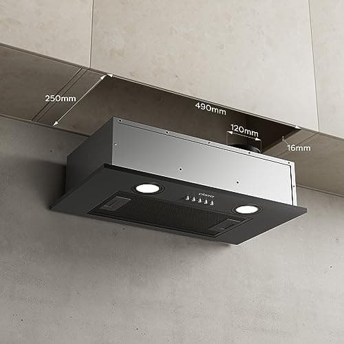 Ciarra Hotte Aspirante Encastrée - Hotte de Cuisine Intégrée - 300 m3/h - 52cm - Evacuation ou Recyclage - Filtre Charbon NON Inclus - 3 Vitesses - LED Eclairage - Noir - CBCB5913A