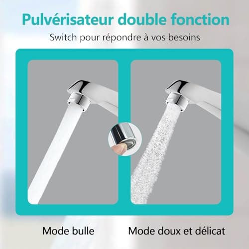2 Pièces Mousseur Robinet M24 en Laiton, Angle de Sortie D'eau Réglable Aérateur, Filtre de Nettoyage Amovible, Economiseur D'eau pour Robinet, 2Modes D'eau Pétillante, pour Salle de Bain et Cuisine