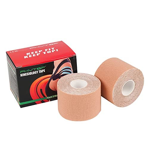 PHYTOP Bande Kinesiologie pour le sports et les athlètes, Kinesiologie Tape Beige non prédécoupée pour visage et peau sensible, 2 rouleaux