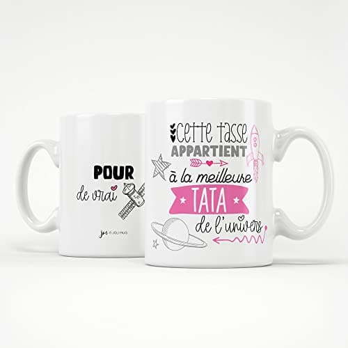 ÉNJA Création. Mug tata. Famille/Tasse – Le/la meilleur(e) de l'univers - Cadeau anniversaire Cadeau original. Céramique haute qualité 11oz - 320 ML (TATA)
