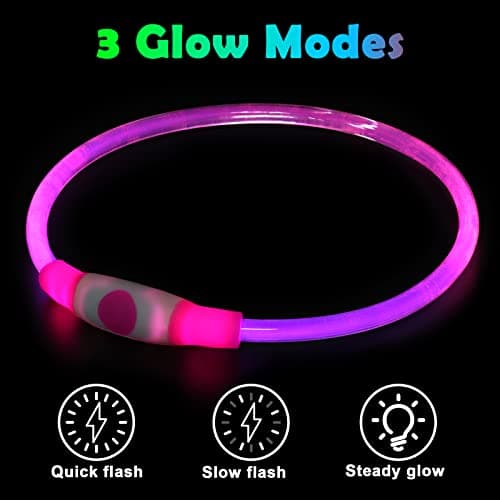 AUAUY Collier Lumineux LED pour Animaux, Rechargeable USB, Découpable, Imperméable, Réglable, pour Petits, Moyens et Grands Chat et Chien (Rose)