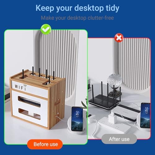 Catekro Boîte de Rangement en Bois pour Modem WiFi, Armoire de Rangement WiFi, Étagère Murale, Étagères Murales (Marron-Bois-OA272)