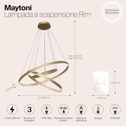 Suspension Design, Lustre LED, Style Moderne, rond, Armature en Métal couleur laiton, plafonnier en Métal en forme de cercles, pour le Salon K: 4000 6900 lm 220V IP 20
