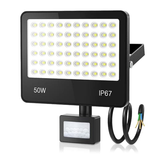 HAPYLUMI 50W Projecteur Exterieur LED Detecteur de Mouvement, 5000LM Spot LED Extérieur Avec Detécteur 6500K Blanc Froid, IP67 Étanche Phare LED Éclairage Extérieur pour Patio, Jardin, Terrasse