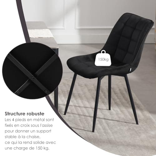 WOLTU 6X Chaise de Salle à Manger Chaise Design Moderne Assise en Velours Bien rembourrée Cadre en métal,Noir BH142sz-6