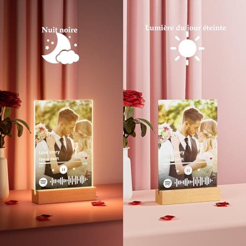 Bemaystar Cadeau Plaque Spotify Personnalisé, Lampe Personnalisée Avec Photo Spotify Plaque Valentin Anniversaire Cadeau Personnalisé Homme Femme