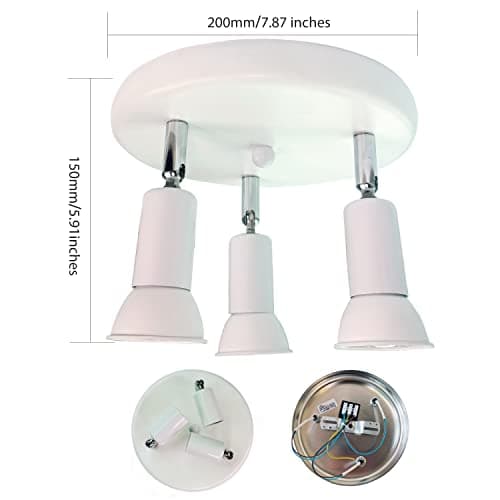 Sweier Plafonnier 3 Spot Blanc, Rond Orientable Plafonnier 5W Spot Fourni avec 3 ampoules GU10 430LM Blanc Froid 6000K, Idéal pour Chambre, Cuisine, Salon de Plafonnier Spot