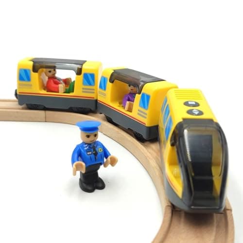 Kit de train d'action à piles pour rails de chemin de fer en bois (magnétique) - Compatible avec Thomas la locomotive, kit de train Brio pour les enfants âgés de 3, 4, 5 ans (sans voie en bois)