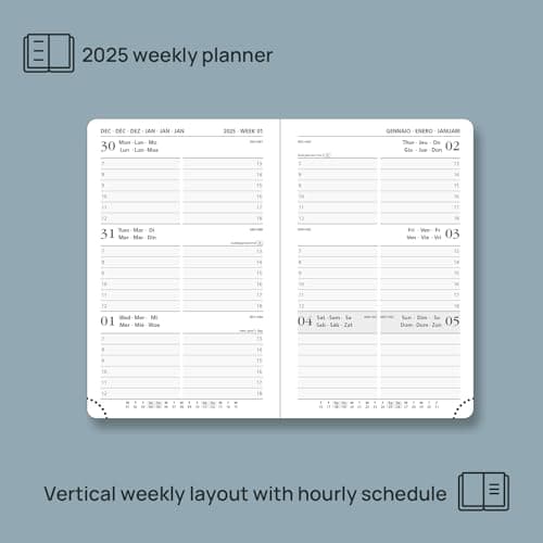 POPRUN Agenda de Poche 2025 A6 Semainier 16 x 10,5 cm - Couverture Rigide, Petit Agenda, D'Jan 2025 à Déc 2025-12 Mois, Avec signet à 2 rubans, Papier Certifié FSC® 100 g/m2, Bourgogne